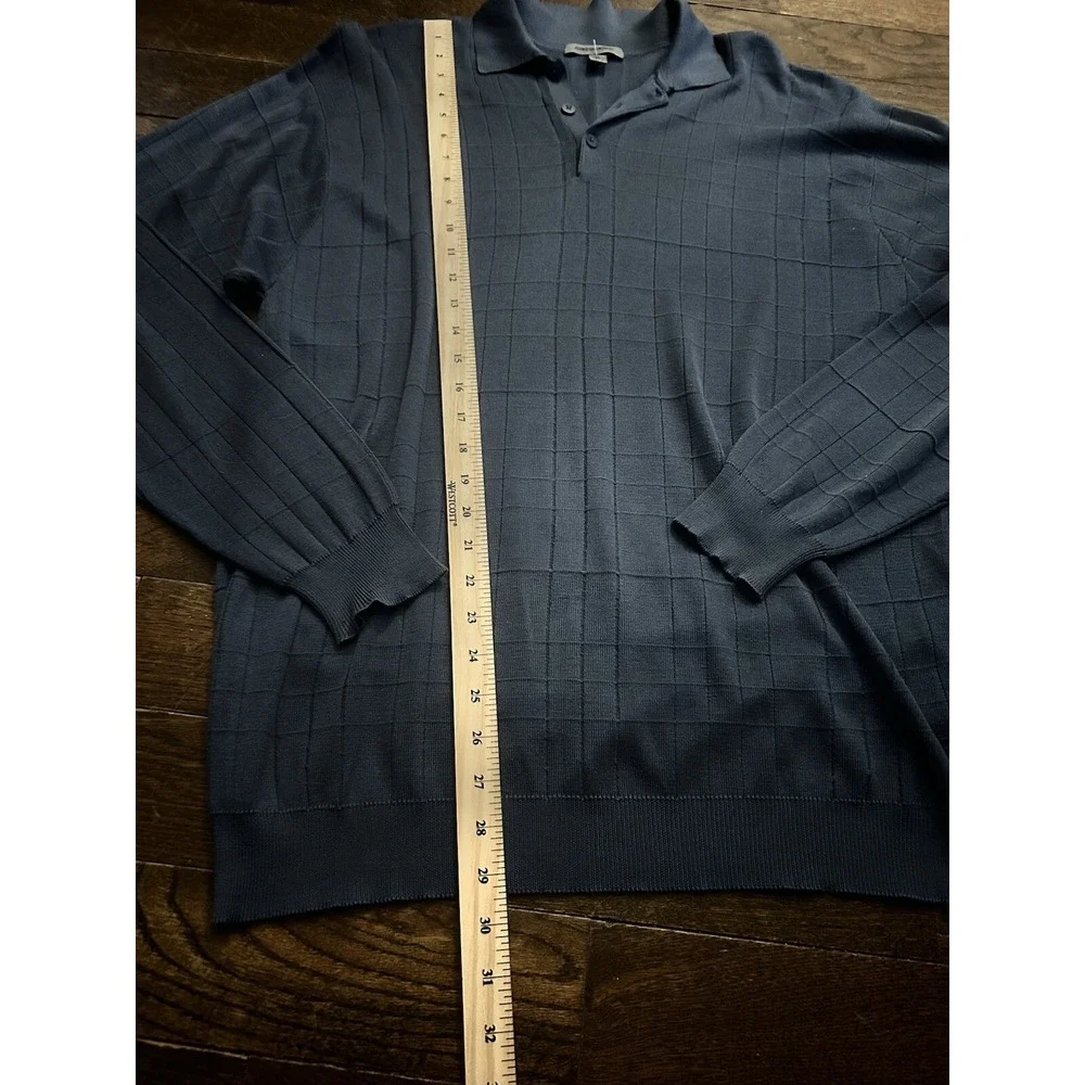 Johnston & Murphy Mens XL Blue 100% Silk Long Sleeve‎ Polo Sweater Pullover